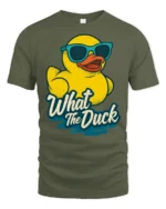 Cool Rubber Duck Wearing Sunglasses What The Duck Tshirt - military green t-shirt on white background