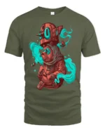 Surreal Mystic Bear Smoke Pattern Fantasy Graphic Tshirt - military green t-shirt on white background