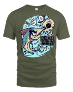 Angry Swordfish Dead Sea Skull Sailor Graphic Tshirt - military green t-shirt on white background