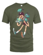 Surreal Weird Boy Long Legs Optical Illusion Graphic Tshirt - military green t-shirt on white background
