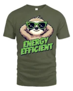 Chilled Energy Efficient Sloth Sunglasses Funny Graphic Tee - military green t-shirt on white background