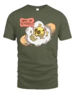 Fragile Mind Cracked Egg Skull Funny Sarcastic Graphic Tshirt - military green t-shirt on white background