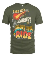Colorful Bicycle Quote Enjoy The Ride Adventure Graphic Tee - military green t-shirt on white background