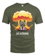 Explosive Cat Astrophe Mad Scientist Mushroom Cloud Tshirt - military green t-shirt on white background