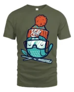 Chilly Winter Owl Beanie Hat Snow Goggles Graphic Tshirt - military green t-shirt on white background
