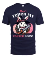 Wicked Easter Witch Bunny Chainsaw Horror Graphic Tshirt - navy t-shirt on white background