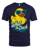 Cool Rubber Duck Wearing Sunglasses What The Duck Tshirt - navy t-shirt on white background