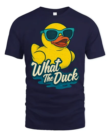 Cool Rubber Duck Wearing Sunglasses What The Duck Tshirt - navy t-shirt on white background