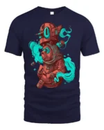 Surreal Mystic Bear Smoke Pattern Fantasy Graphic Tshirt - navy t-shirt on white background