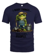 Funny Frog Gardener I Bury Things Sarcastic Graphic Tee - navy t-shirt on white background
