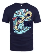 Angry Swordfish Dead Sea Skull Sailor Graphic Tshirt - navy t-shirt on white background