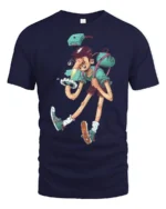 Surreal Weird Boy Long Legs Optical Illusion Graphic Tshirt - navy t-shirt on white background