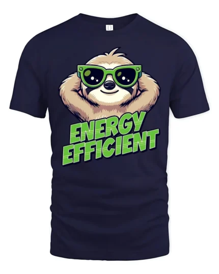 Chilled Energy Efficient Sloth Sunglasses Funny Graphic Tee - navy t-shirt on white background