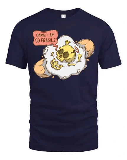 Fragile Mind Cracked Egg Skull Funny Sarcastic Graphic Tshirt - navy t-shirt on white background