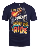 Colorful Bicycle Quote Enjoy The Ride Adventure Graphic Tee - navy t-shirt on white background