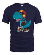 Cool Motorcycle Dinosaur Biker T Rex Retro Graphic Tshirt - navy t-shirt on white background