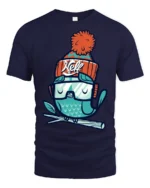 Chilly Winter Owl Beanie Hat Snow Goggles Graphic Tshirt - navy t-shirt on white background