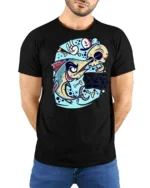 Angry Swordfish Dead Sea Skull Sailor Graphic Tshirt - model wearing black tee with hands behind back