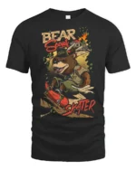 Adventurous Bear Scout Skater Retro Outdoor Graphic Tshirt - black t-shirt on white background