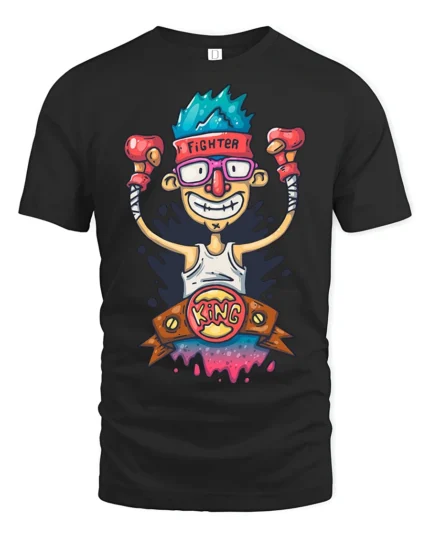 Victorious Nerd Fighter King Boxing Belt Graphic Tshirt - black t-shirt on white background