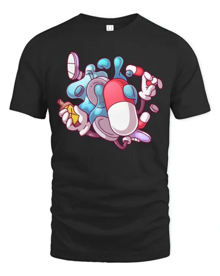 Surreal Abstract Medical Capsule Liquid Bottle Graphic Tee - black t-shirt on white background