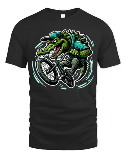 Radical BMX Gator Extreme Sports Alligator Graphic Tshirt - black t-shirt on white background