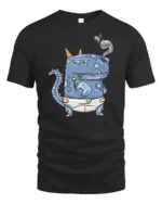 Funny Toddler Dinosaur Drinking Milk Smoker Graphic Tee - black t-shirt on white background