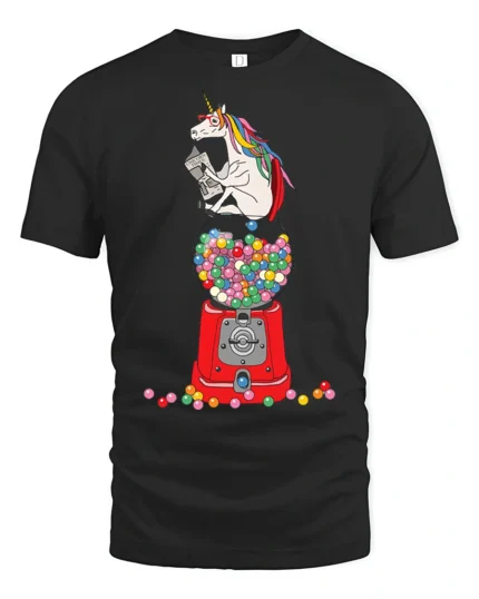 Charming Scholarly Unicorn Reading Newspaper Gumball Tshirt - black t-shirt on white background
