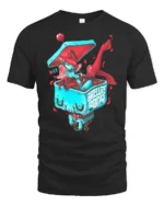 Cyber Girl Pinup Satellite Soda Astronaut Helmet Tshirt - black t-shirt on white background