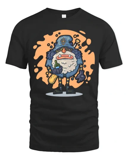 Whimsical Wizard Ogre Drunk Baseball Player Graphic Tshirt - black t-shirt on white background