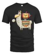 Sarcastic Rocket Llama Jetpack Tribal Pattern Graphic Tshirt - black t-shirt on white background