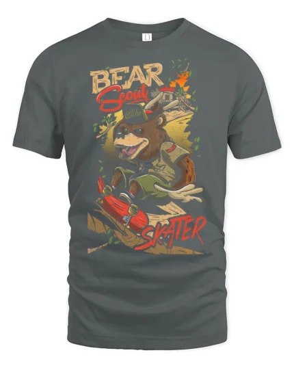 Adventurous Bear Scout Skater Retro Outdoor Graphic Tshirt - gray t-shirt on white background