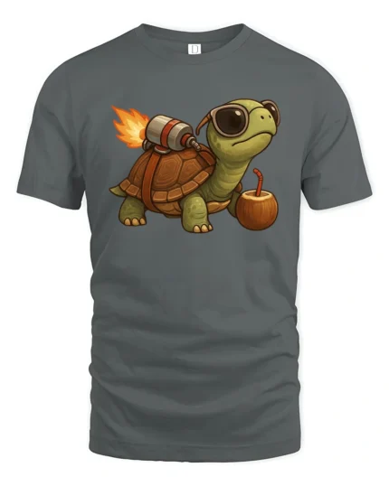 Speeding Turbo Jetpack Turtle Coconut Drink Graphic Tshirt - gray t-shirt on white background