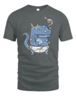 Funny Toddler Dinosaur Drinking Milk Smoker Graphic Tee - gray t-shirt on white background