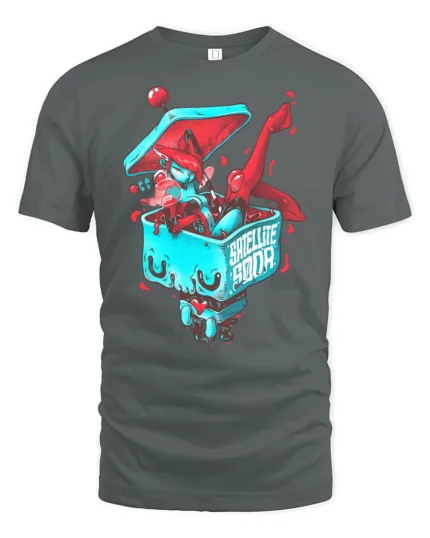 Cyber Girl Pinup Satellite Soda Astronaut Helmet Tshirt - gray t-shirt on white background