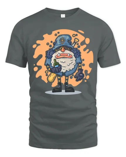Whimsical Wizard Ogre Drunk Baseball Player Graphic Tshirt - gray t-shirt on white background
