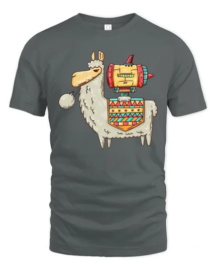 Sarcastic Rocket Llama Jetpack Tribal Pattern Graphic Tshirt - gray t-shirt on white background