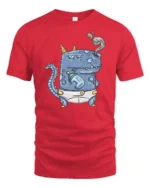 Funny Toddler Dinosaur Drinking Milk Smoker Graphic Tee - red t-shirt on white background