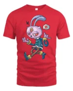 Quirky Interstellar Hare Golden Bracelets Graphic T shirt - red t-shirt on white background