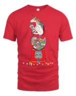 Charming Scholarly Unicorn Reading Newspaper Gumball Tshirt - red t-shirt on white background