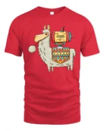 Sarcastic Rocket Llama Jetpack Tribal Pattern Graphic Tshirt - red t-shirt on white background