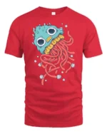 Whimsical Deep Sea Jellyfish Wide Eyed Ocean Graphic Tee - red t-shirt on white background