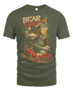 Adventurous Bear Scout Skater Retro Outdoor Graphic Tshirt - military green t-shirt on white background