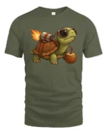 Speeding Turbo Jetpack Turtle Coconut Drink Graphic Tshirt - military green t-shirt on white background