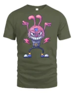 Radical Electric Monster Bunny Lightning Bolt Graphic Tee - military green t-shirt on white background