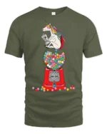 Charming Scholarly Unicorn Reading Newspaper Gumball Tshirt - military green t-shirt on white background
