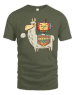 Sarcastic Rocket Llama Jetpack Tribal Pattern Graphic Tshirt - military green t-shirt on white background