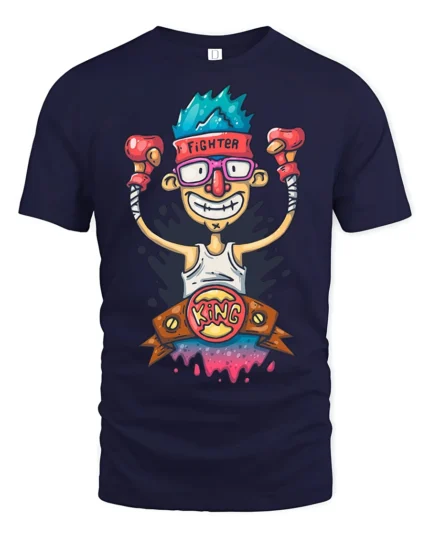 Victorious Nerd Fighter King Boxing Belt Graphic Tshirt - navy t-shirt on white background