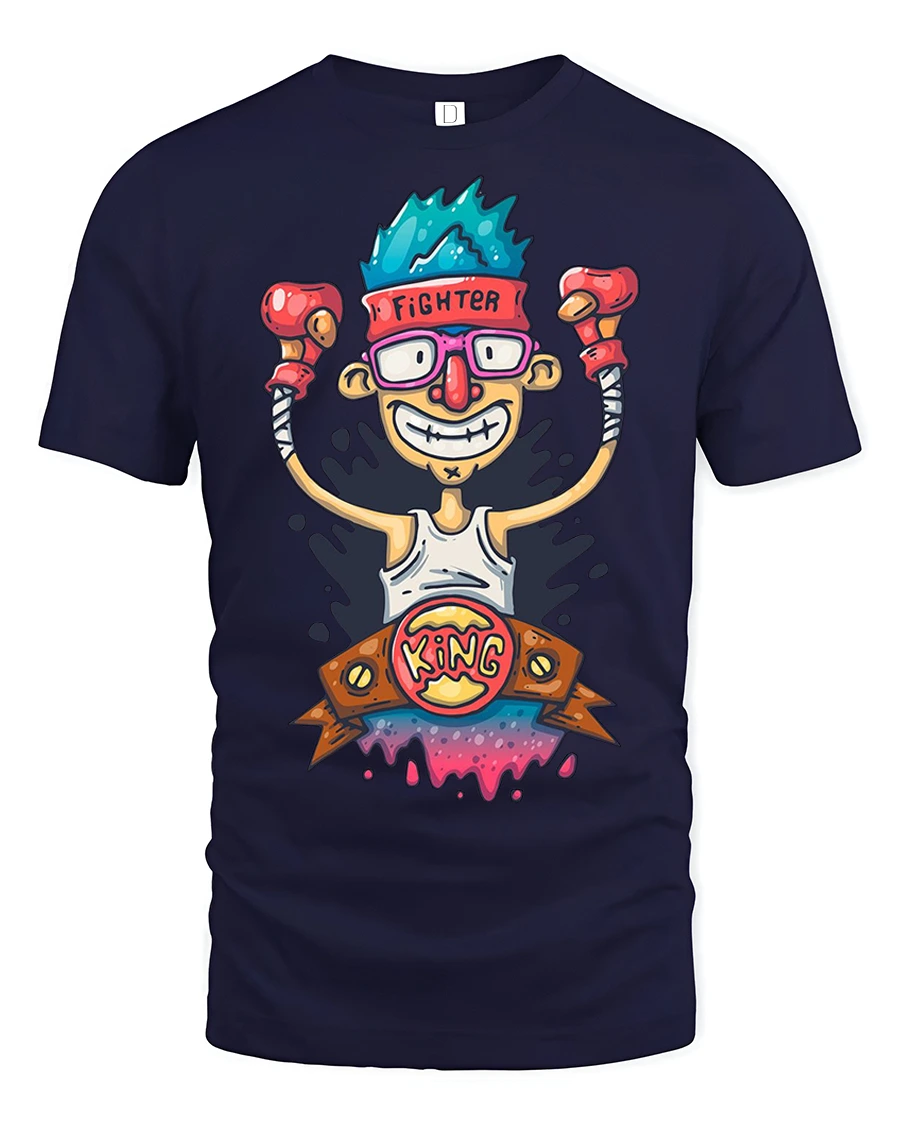 Victorious Nerd Fighter King Boxing Belt Graphic Tshirt - 1 Victorious Nerd Fighter King Boxing Belt Graphic Tshirt - navy t-shirt on white background