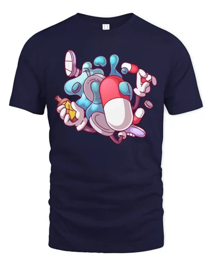 Surreal Abstract Medical Capsule Liquid Bottle Graphic Tee - navy t-shirt on white background